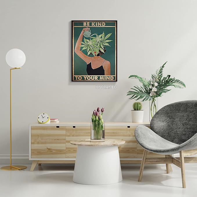YuzhongART Vintage Be Kind To Your Mind Poster Mental Health Quote Canvas Wall Art Cool Hippie Boho Print Painting Encouragement Gifts for Women Bedroom 12x16in Unframed
