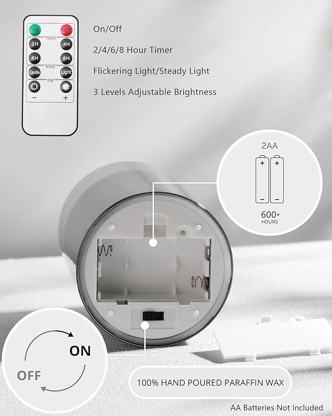 Stmarry Glass Flameless Candles with Remote and Timer, Flickering Real Wax LED Pillar Candles Battery Operated with 3D Flickering Flame - 3" x 4",5",6" - Set of 3 (Gray)