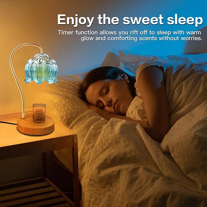 SupBri Dimmable Flower Candle Warmer Lamp, Blue Candle Warmer with Timer & 4Bulbs, Womens Gifts for Christmas Birthday, Unique Home Decor for Bedroom Living Room Decor Aesthetic
