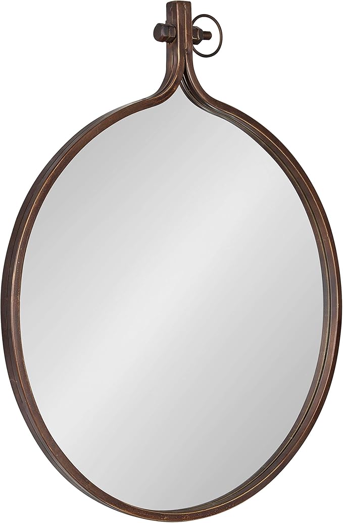 Kate and Laurel Yitro Round Metal Wall Mirror, 23.5 x 28.5, Bronze, Farmhouse Wall Decor for Any Room