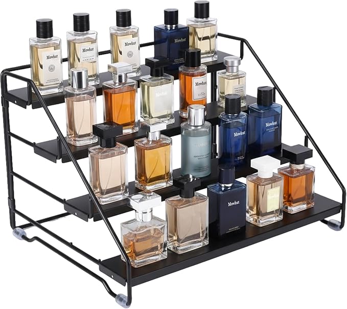 Cologne Organizer for Men, 4 Tier Perfume Stand, Metal Display Riser Stand, Dresser Organizer with Anti-Slip Washers,Display Stand Shelf for Fragrance, Skincare, Figurine, Dessert