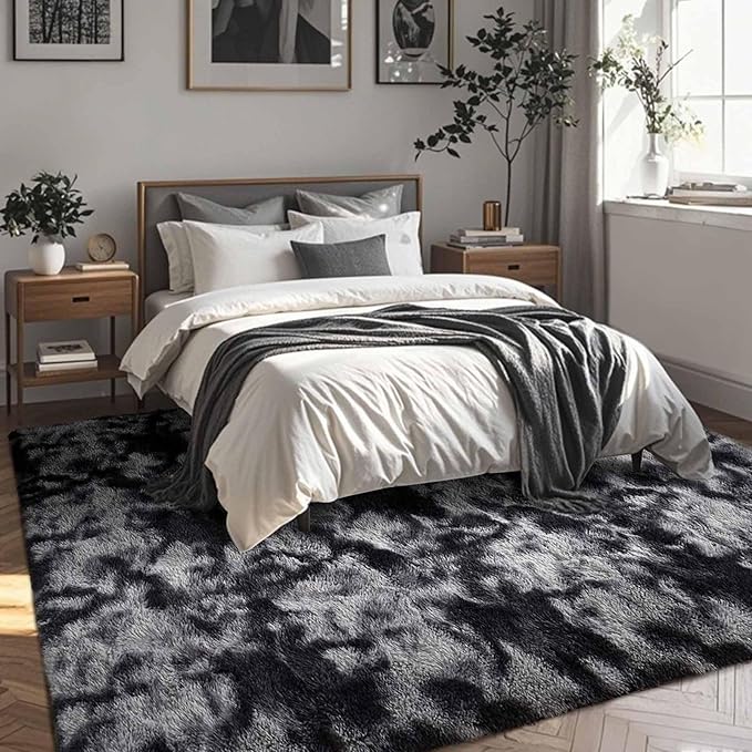 FinRèc Soft Grey Rugs for Bedroom Living Room, 3x5 Feet Fuzzy Shaggy Area Rug, Non-Slip Fluffy Furry Shag Rug for Nursery Kids Room Dorm Room Home Decor, Indoor Plush Floor Carpet