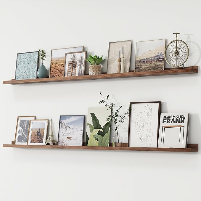 FLYJOE Picture Ledge Shelf, Floating Shelves Set of 2, 72 Inches Long Large Nursery Book Shelves for Toys Storage, Kids Bookshelf Wall Mounted for Living Room Bedroom Decor Books Photo Frames, Walnut
