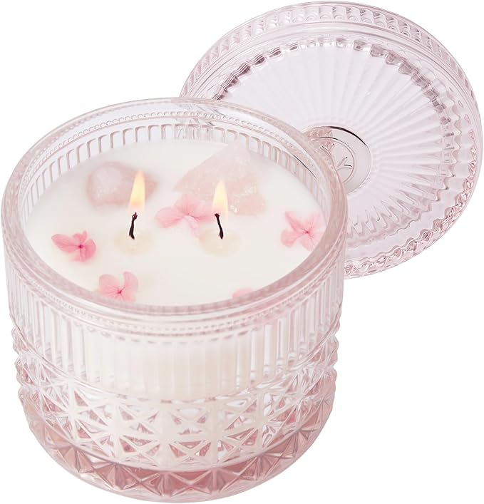 Chloefu LAN Pink Crystal Candles Champagne Bubbles Candle for Home Scented, Non-Toxic, Unique Meditation Spiritual Gifts, 14 oz, Valentines Day Gifts for Her Mom Friends Wife Sister Stocking Stuffers