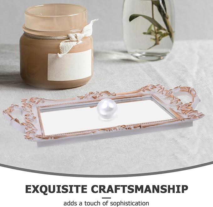Artibetter European Gold Mirror Vanity Tray Decorative Jewelry Holder Makeup Organizer for Dresser Countertop Storage Accessories