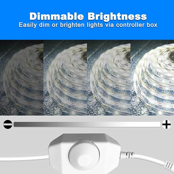 VOLIVO White LED Strip, 32.8ft Dimmable LED Strip 6500K Bright Daylight White, Strong Adhesive, Flexible Tape Light for Mirror, Kitchen Cabinets, Bedroom