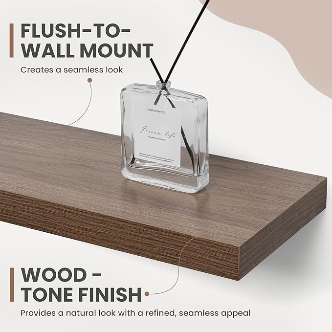 Acovy 40 Inch Floating Shelves, 8 Inch Deep Floating Shelves for Wall, Hanging Shelf with Invisible Brackets, Deep Shelves for Bathroom, Bedroom, Living Room, Walnut, Set of 2