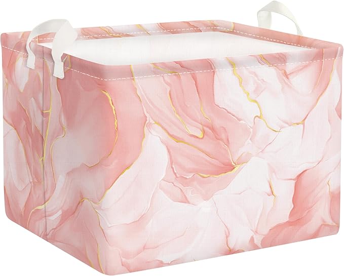 Clastyle Large Marble Baby Girl Gift Storage Basket Collapsible Kid Clothes Book Shelf Basket Toy Nursery Bin, Pink, 40 * 30 * 30 cm