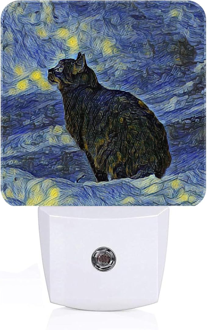 Black Cat Night Light,Plug Into Wall for Boys Girls Bedroom Decorative Square Night Light Lamp 0.5w Sleep Friendly