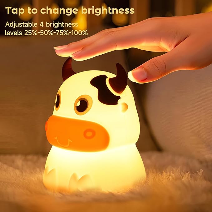 AVEKI Night Light for Kids, Portable Tap Control Nightlight Lamp, 7 Colors Mode, Silicone Cute Animal Cow LED Nursery Night Lamp Bedroom Decor for Baby Infant or Toddler (Cows-Battery Powered)