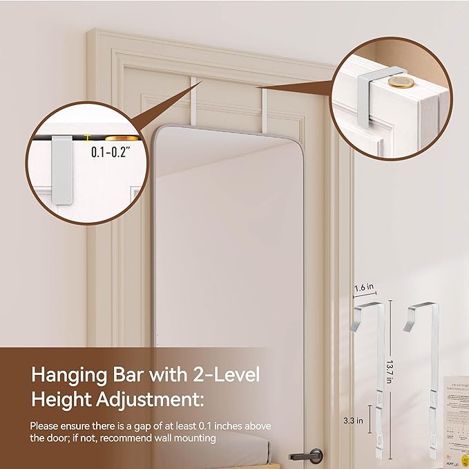 NARCISSUS 57x20 Mirror Door Hanging Full Length Body with Floor Stand or Wall Mounted Metal Aluminum Frame Tempered Glass Rectangle Mirrors for Bedroom Dressing Living Room Bathroom 57 inch Silver