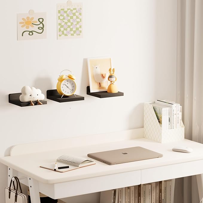 QsQueen Small Floating Shelves Mini Shelves Hanging Display 5 Inch Wall Shelf for Bathroom Livingroom Bedroom,3 Pack, with 2 Types of Installation, Great for Room Decor