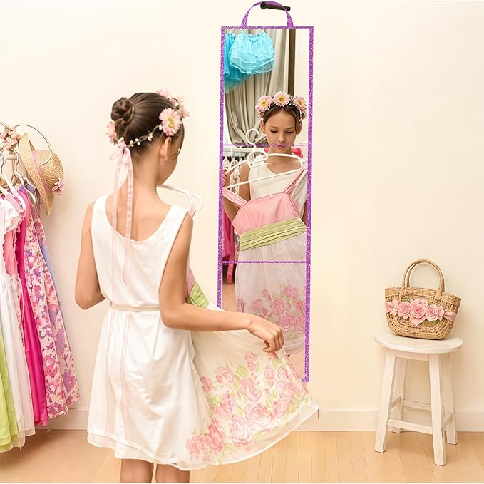 Foldable Full Length Mirror, 2-in-1 Wall Mounted or Tabletop Mirror, Portable Travel Mirror with Handle for Dance Home Bedroom Wardrobe Stage Makeup Checks Camping Outdoor Use (47" x 12.5", Tri-Fold)