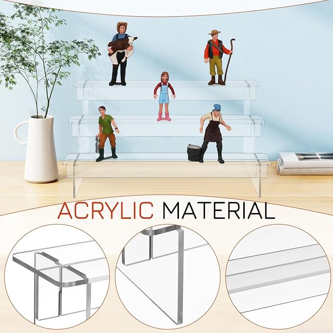 UKCOCO Acrylic Display Risers 2-Pack Transparent 3-Tier Organizer Stand for Action Figures and Figurines Space-Saving Clear Acrylic Display Shelf for Desktop Showcase and Decoration 11.41X5.90X5.51In