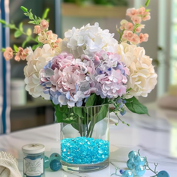 HappyFiller 4400 PCS Tiny Lake Blue Flat Marbles Mini Acrylic Gems Slime Beads Fake Gemstones 7mm for Glass Vase Filler Makeup Brush Organizer Candle Holder,Wedding Centerpieces Party Confetti