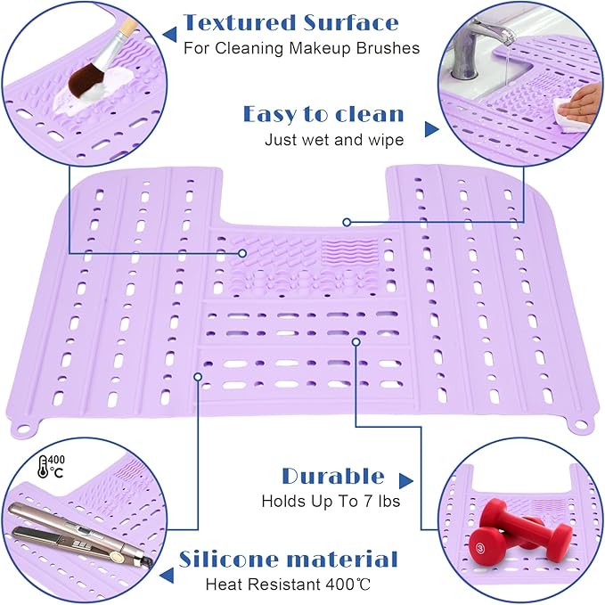 Bathroom Sink Cover for Counter Space, Heat-Resistant Silicone Sink Cover for Makeup Foldable Makeup Mat with Hanging Loop, Space Saver Sink Organizer Mat for Bathroom, 22 * 17" Purple