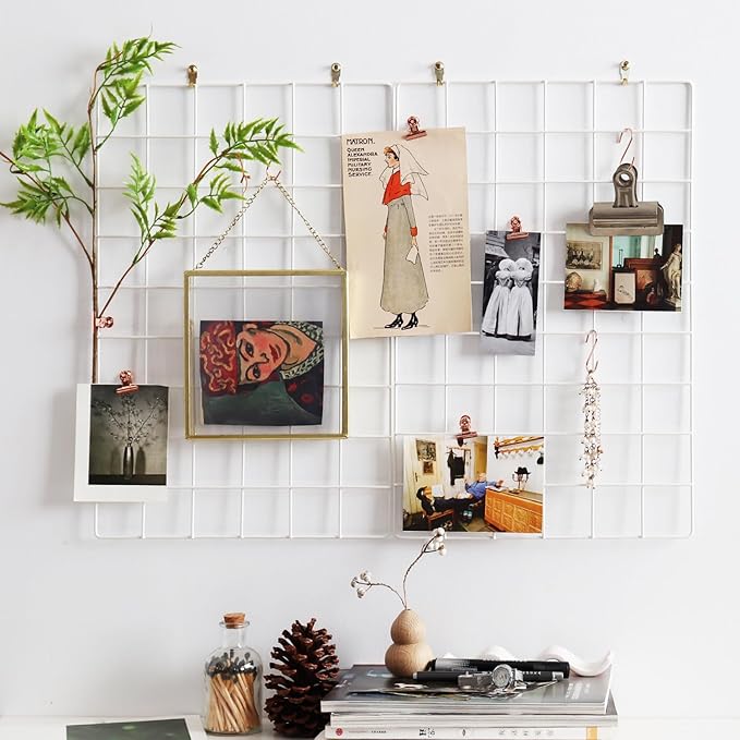 Metal Mesh Wall Grid Panel for Photo Display,Message Board,Size: 17.5" x 11.8",Pack of 2 (White)