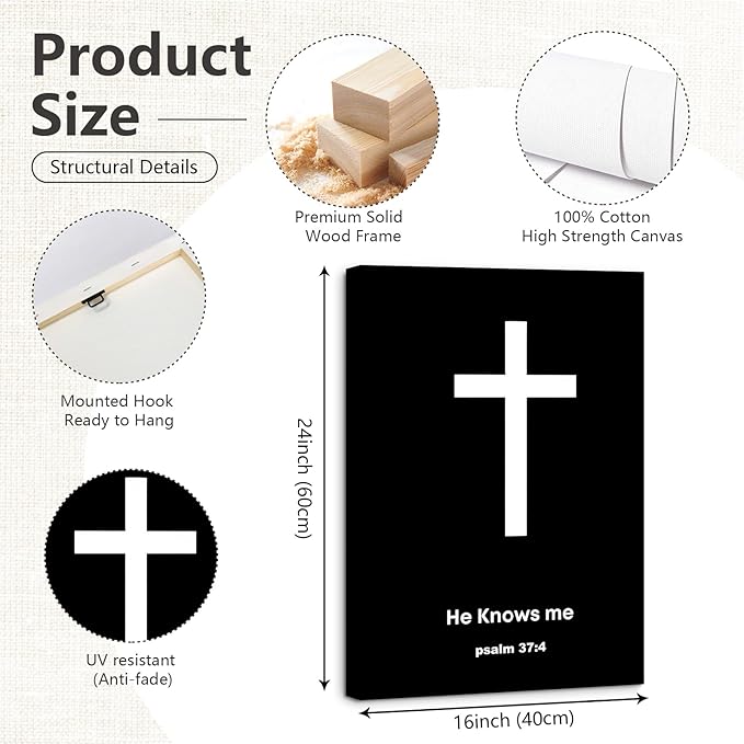 Christian Jesus Wall Art Black White God Canvas Wall Decor Religious Bible Verse Poster Modern Christian Cross Painting Artwork Christ Scripture Prints Picture for Bedroom 16x24x3 Inch Wrapped Canvas