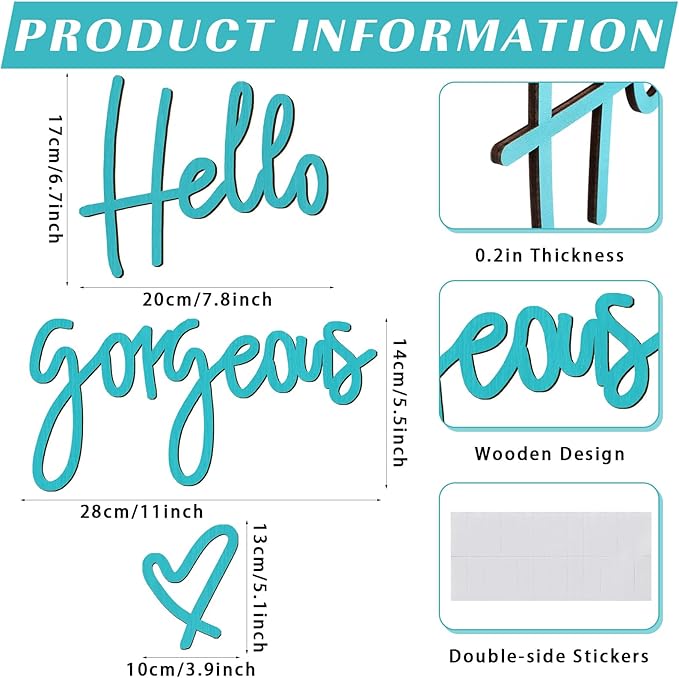 Blulu Hello Gorgeous Wall Decor Sign Hello Gorgeous Wall Art Minimalist Wooden Words Decor for Lash Room, Salon, Vanity or Makeup Room, Bathroom, Bedroom, Office(Blue)