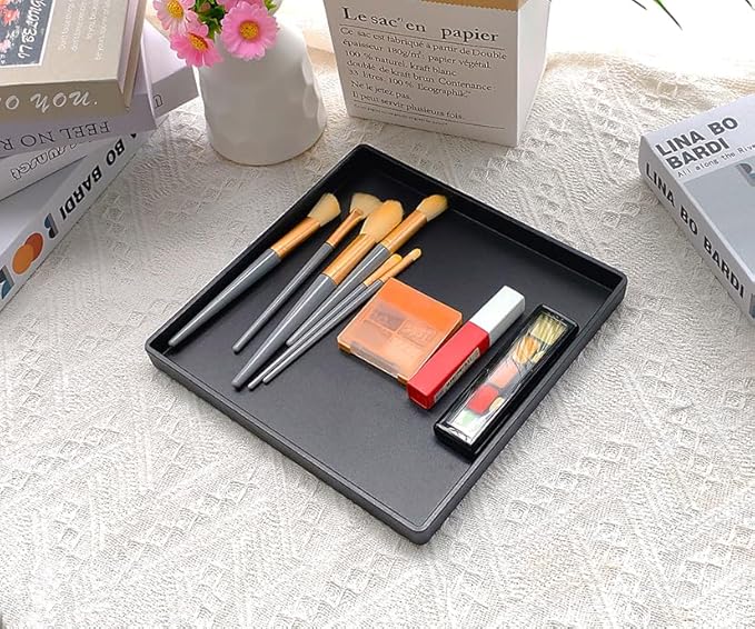Small Square Serving Tray (9 inch), Durable Black Tray for Desserts & Organization, Lightweight for Coffee, Drinks, Party, Seasoning, Perfume and Display.