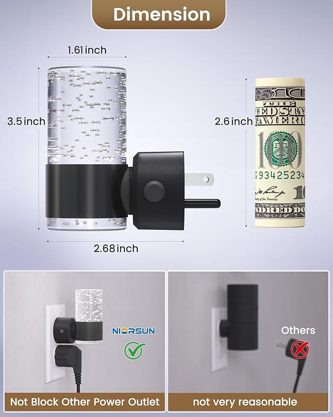 NIORSUN Night Light Plug into Wall, Dimmable Nights Lights with 3 CCT & 5 Brightness Levels, Slim Acrylic Plug in Night Light, Auto Dusk to Dawn Sensor for Stairs, Hallway, Bathroom, Black, 4 Pack