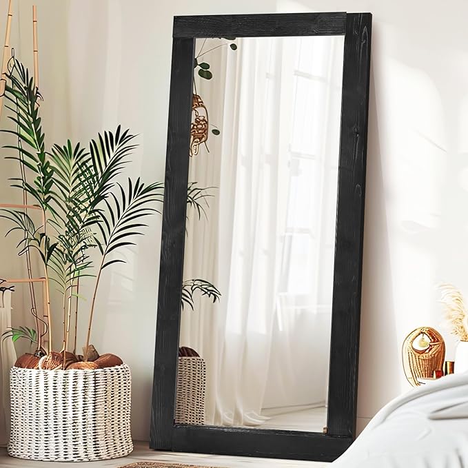 Full Length Mirror 71"x32" – Solid Wood Frame, HD Tempered Glass, Wall Mounted & Leaning, Rustic Modern Decor for Bedroom, Living Room, Entryway, Black