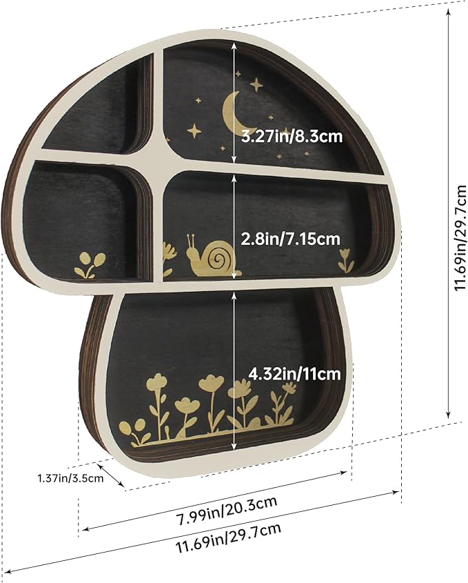 Mushroom Decor, Mushroom Shelf Cute Wall Decor for Mushroom Lovers, Witchy Decor Trinket Knick Knack Shelves, Spiritual Decor Crystal Shelf, Oddities and Curiosities Cute Shelves