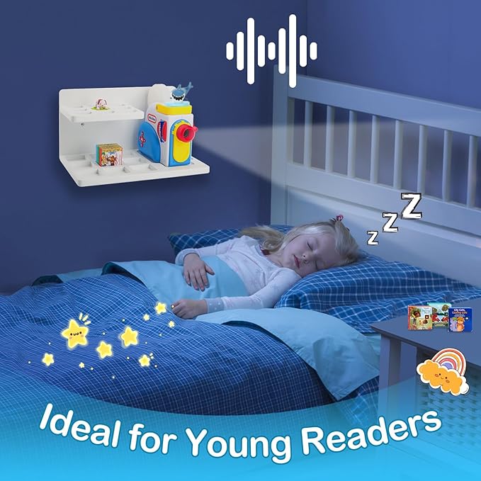 Taladad Wall Shelf Compatible with Little Tikes for Story Dream Machine Books Starter Set, for Little Tikes for Storytime Audio Play Real for Littles Character Storage Floating Shelves Blue (White)