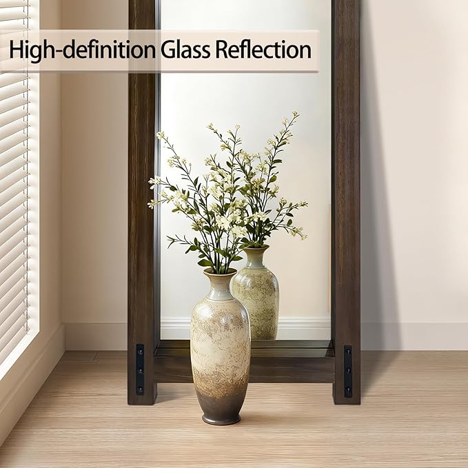 Full Length Mirror with Wood Frame ，60" x 21" Standing Full Body Floor Wall Mounted Hanging Mirror for Bedroom, Living Room，Cloakroom