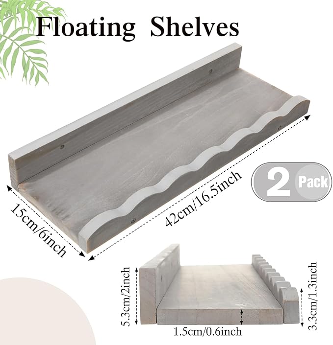 Suzile 2 Pcs Scalloped Shelves Wall Floating Shelves Set for Room, Bathroom, Bedroom, Cute Room Decor Aesthetic and Books, Toys, Photo Frames Storage(16.5",Gray)