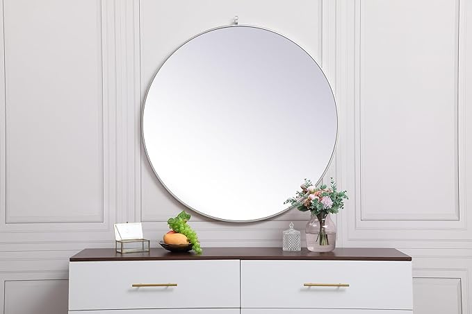 Focus 39x39 Round Wall Mirror, for Bathroom Bedroom Entryway, Silver