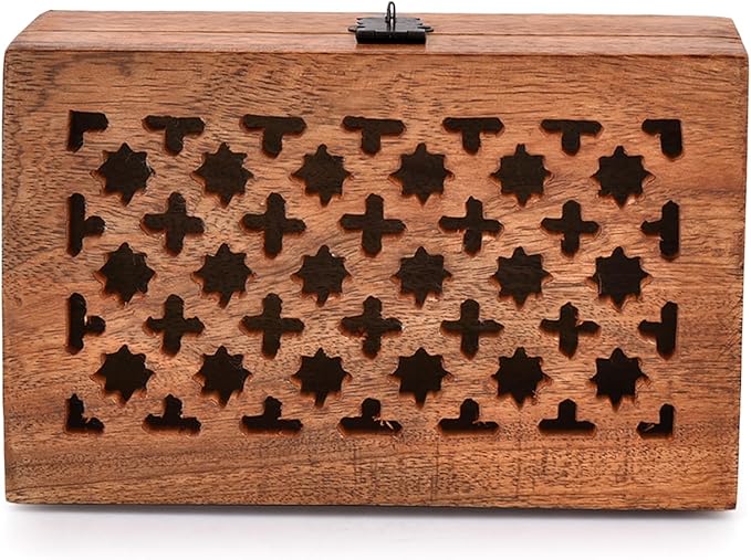 NIRMAN Mango Wood Decorative Wooden Box with Hinged Lid Wooden Storage Box, Decorative Bo xes With Lids (8" x 5" x 3")