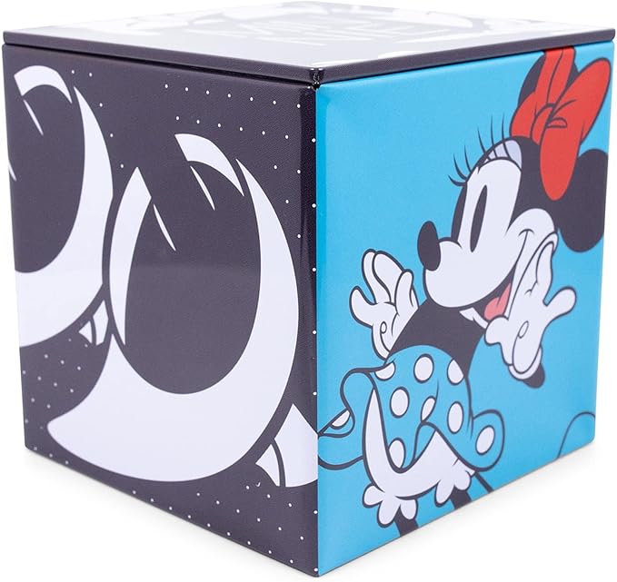 Ukonic Disney All Eyes on Minnie Mouse 4-Inch Tin Storage Box Cube Organizer with Lid | Basket Container, Cubby Cube Closet Organizer, Home Decor Playroom Accessories | Cute Gifts And Collectibles