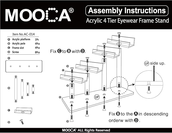 MOOCA 2 Pcs Set 4 Tier Premium Acrylic Eyeglasses Frame Stand, Sunglasses Rack, Sunglasses Stand Acrylic Eyeglasses Display, Eyewear Rack Holder, Glass Display, 9 in H