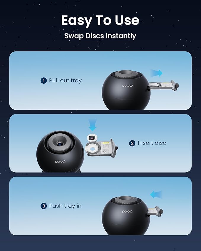POCOCO Galaxy Star Projector with 2M-Pixel Lens & 5K Discs | Home Planetarium Projector for Relaxation, Study, and Sleep Aid | Includes 2 Films | Ideal Gift