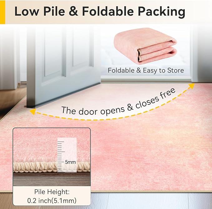 RELEANY Washable Area Rugs 6'x9' Non-Slip Modern Abstract Soft for Living Room Entryway Bedroom Nursery, Print Pattern, Light Pink