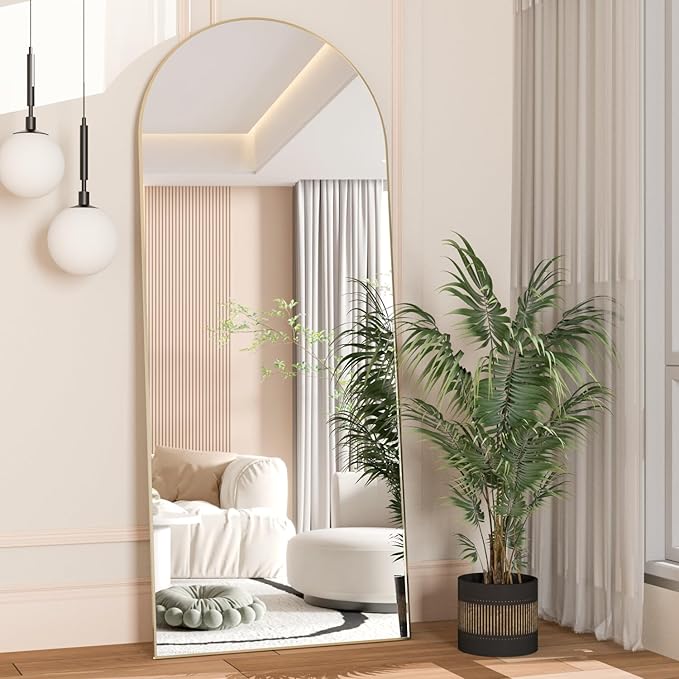 Arched Floor Mirror 65"x24" Gold Arch Full Length Mirror with Stand Large Wall Mirror Full Body Mirror Standing Hanging or Leaning Against Wall for Bedroom Entry, Bedroom, Living Room