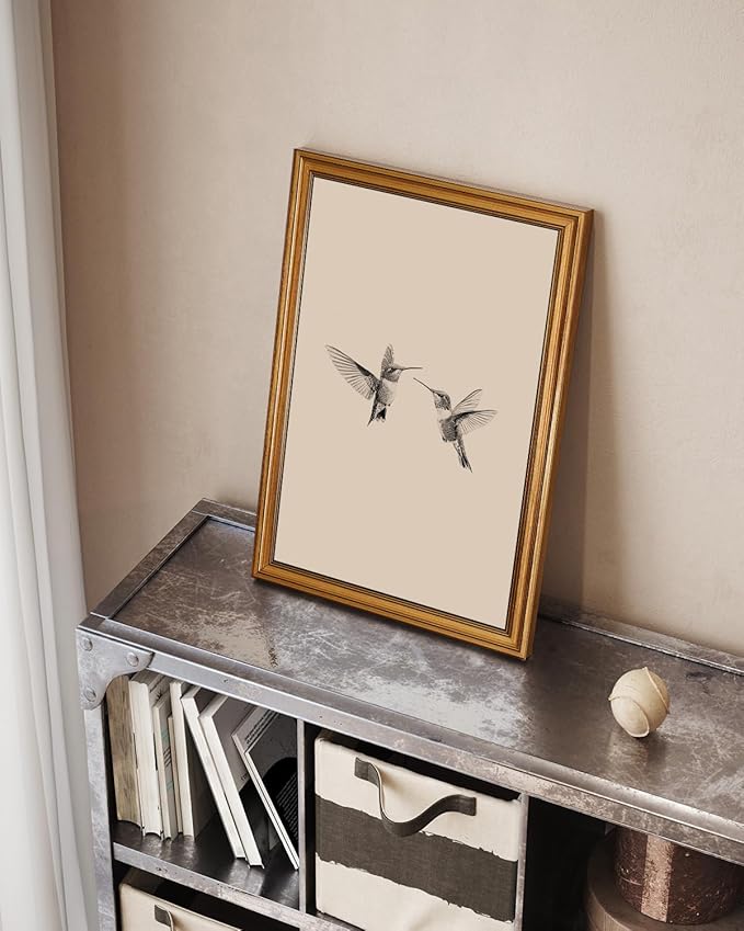 InSimSea Gold Framed Canvas Prints Wall Art, Vintage Birds Decor, Two Hummingbirds Sketch Paintings Farmhouse Large Wall Decor Aesthetic, Minimalist Pictures for Bedroom Living Room, 16x24inch