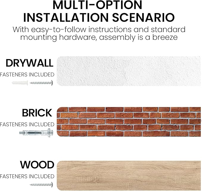 Floating Shelves for Wall, 55"x9.3" Rustic Solid Live-Edge Elm Wood Wall Shelves, Heavy-Duty Floating Shelves with Invisible Brackets, Set of 2 for Living Room, Bedroom, and Kitchen, Grey Finish
