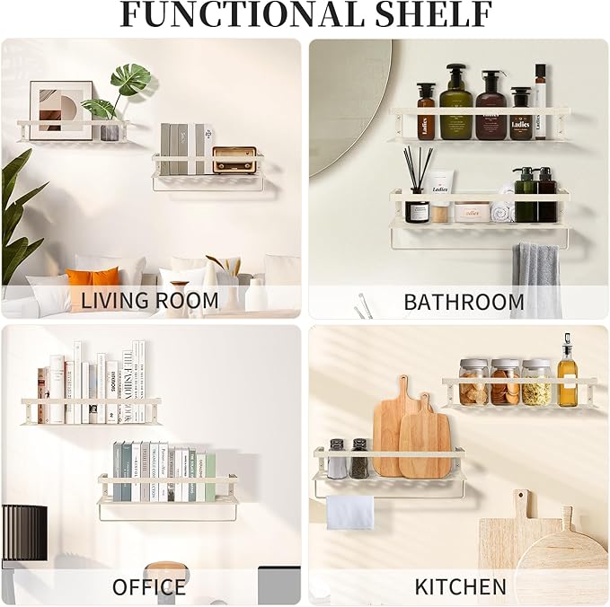 Uten Floating Shelves, Wall Mounted Iron Shelves Set of 2, Bathroom Storage Iron Shelves with Towel Rack, Wall Hanging Organizer Decor Shelf for Bathroom, Kitchen, Bedroom, Living Room