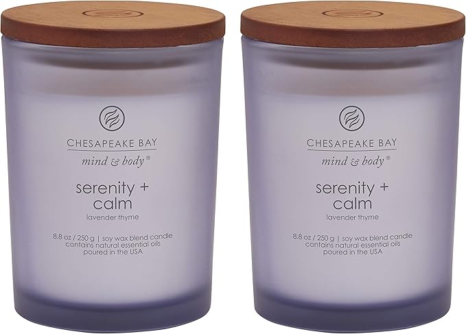 Chesapeake Bay Candle Scented Candles Serenity + Calm (Lavender Thyme) Medium Jar 2-Pack Perfect for Home Décor and Gifting
