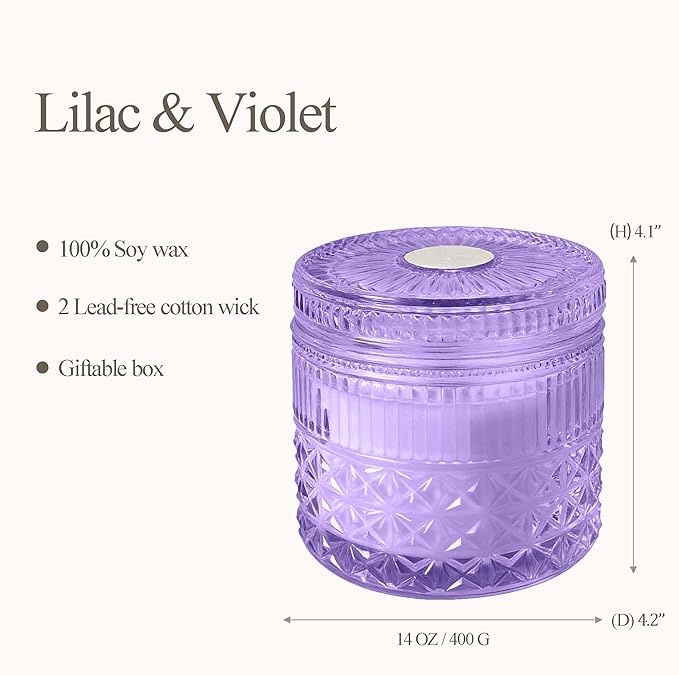 Chloefu LAN Purple Crystal Candles Lilac & Violet Candle for Home Scented, Non-Toxic, Unique Meditation Spiritual Gifts, 14 oz, Valentines Day Gifts for Her Mom Friends Wife Sister Stocking Stuffers