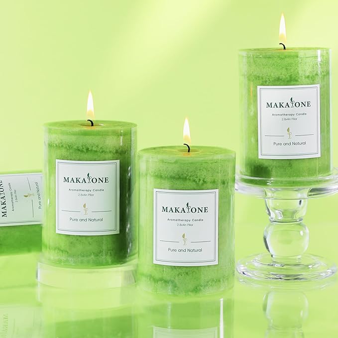 4 Pack Candied Citrus Scented Pillar Candles,Natural Essential Oils,60H Long Burning,Non-Toxic Smokeless Candles for Home Decor,Aromatherapy to Stress & Anxiety Relief,Daily Relaxation(2.8x4in)
