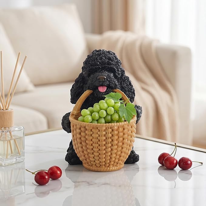 Black Poodle Candy Bowl, Resin Dog Figurine Key Bowl for Entryway Table, Desktop Storage Basket Organizer for Desk, Unique Dog Lover Gift