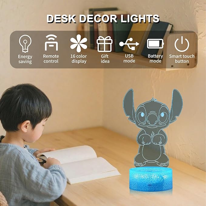 Cute Night Light, 3D Bedroom Decor Birthday Christmas Party Smart Remote Control Boy Gifts for Children's Room Decor 16 Color LED Lamp (Baby Cute)