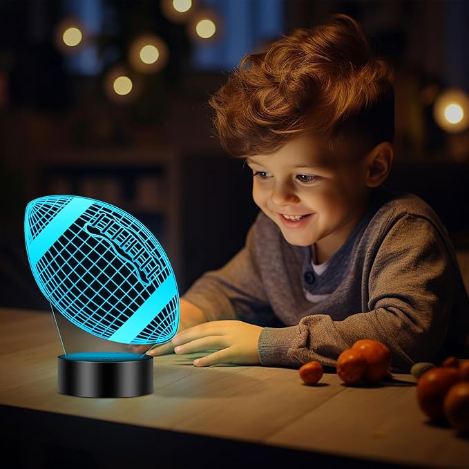 Linkax Football Gifts for Teens Boys Girls, Rugby 3D Illusion Night Light Christmas Gifts for 6 7 8 9 10 11 12 13 Year Old Birthday Presents Room Decor