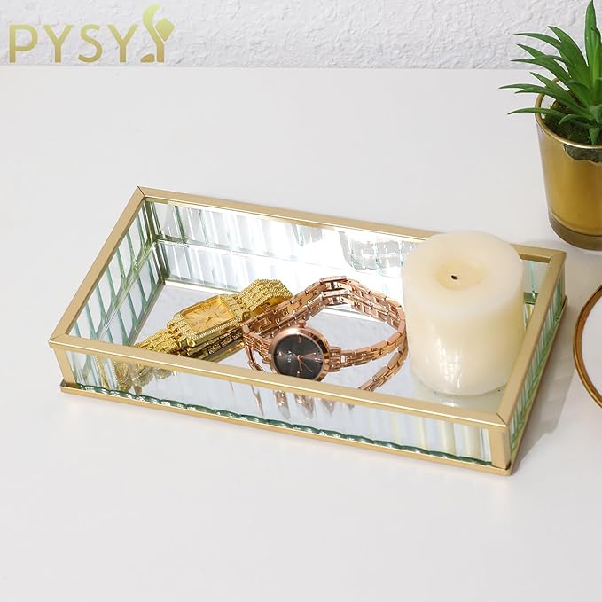 2pcs Mirror Storage Tray, Vertical Striped Glass Jewelry Storage Box, Perfume and Makeup Tray, Suitable for Dressing Tables, Bathrooms, and Bedrooms
