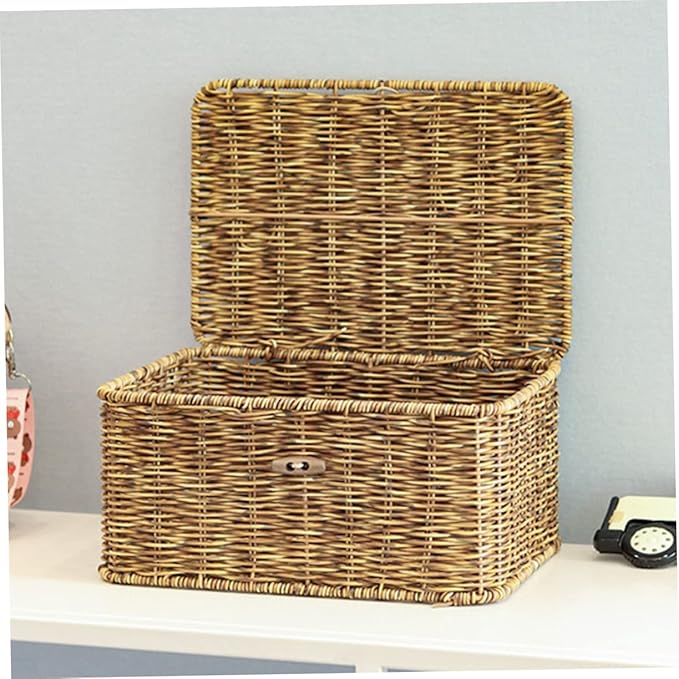 Beaupretty Imitation Rattan Desktop Storage Organizer Box Woven Sundry Makeup Container with Break Resistance for Home Office and Bathroom Use Decorative Storage