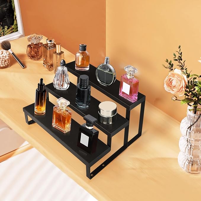 3 Tier Cologne Stand for Men 2 Pack,12 Inch Wooden Cologne Organizer for Dresser Waterproof Perfume Organizer with Anti-Slip Washers for Makeup,Figures,Cupcake,Perfume,Dessert,Display Risers Stand
