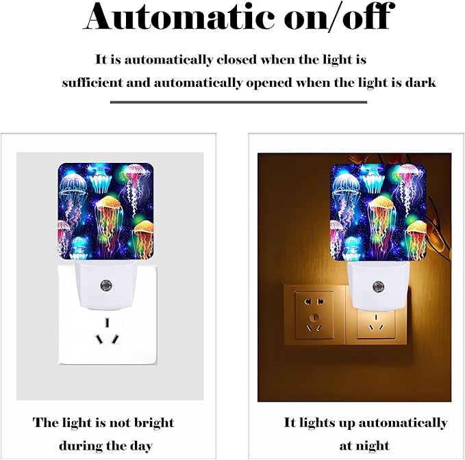 Glowing Jellyfish Night Light,Plug-in Night Lights with Dusk to Dawn Sensor for Stairway,Hallway,Bedroom Sleep Friendly Ideal for Women/Girls/Boys Gift,0.5w